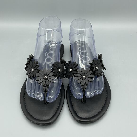 NEW Sugar Women’s Finnesse Flower Thong Sandals Black Size 8.5M - Picture 3 of 10